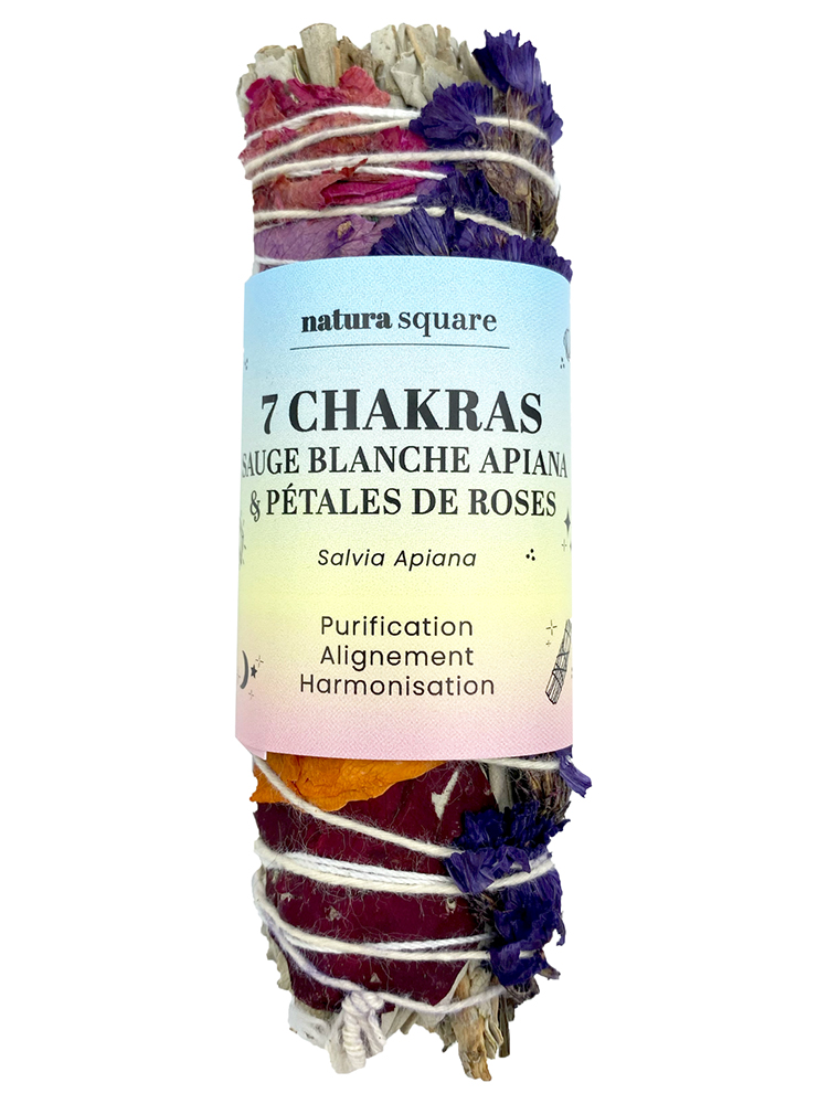 Natura Square 7 Chakras Sauge Blanche Apiana & Pétales de Roses de Californie Fagot